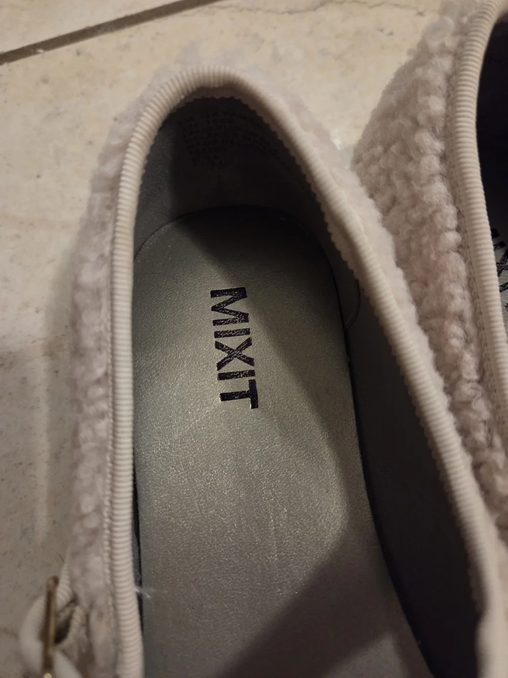 Mixit Plush Shearling Mary Jane Flats in Beige
